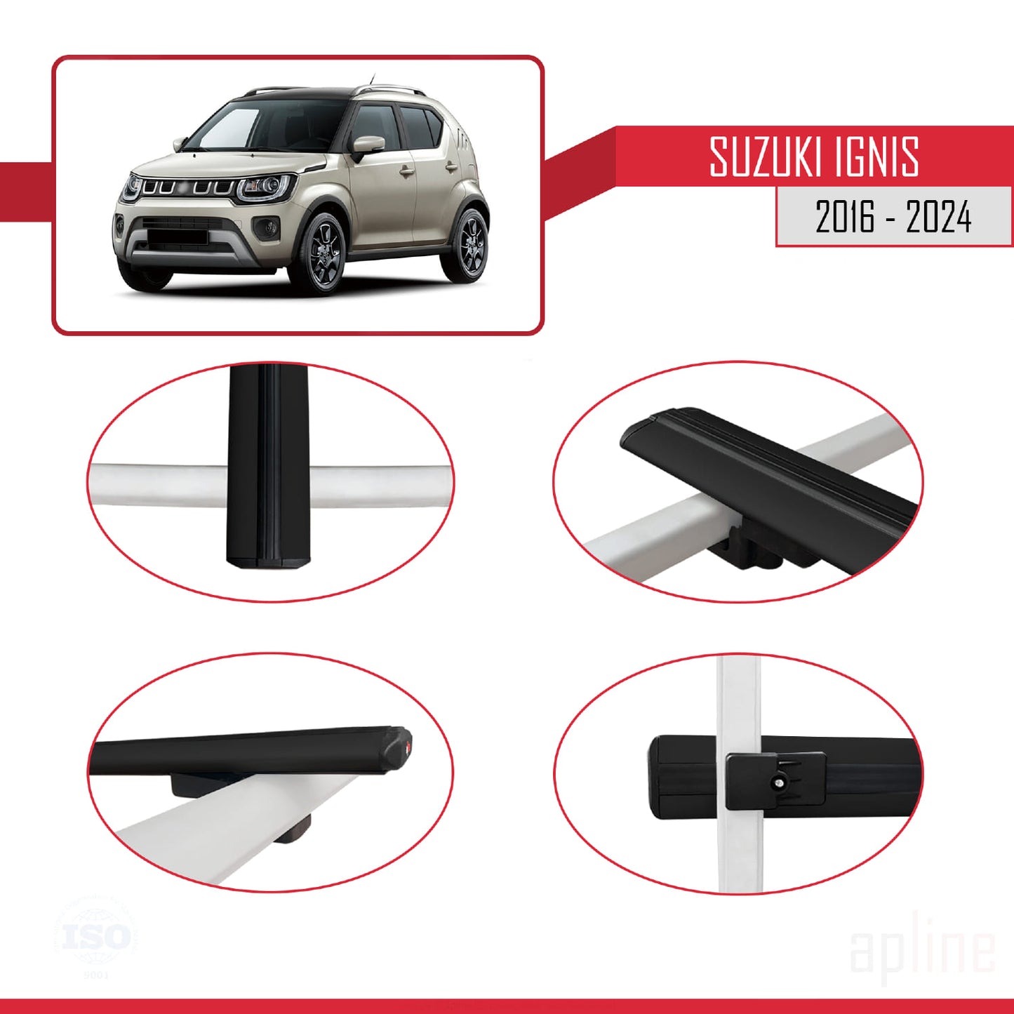 Compatible avec Suzuki Ignis 2016-2024 BASIC Model Barres de Toit Railing Porte-Bagages de Voiture Noir Aluminium 2 Barres