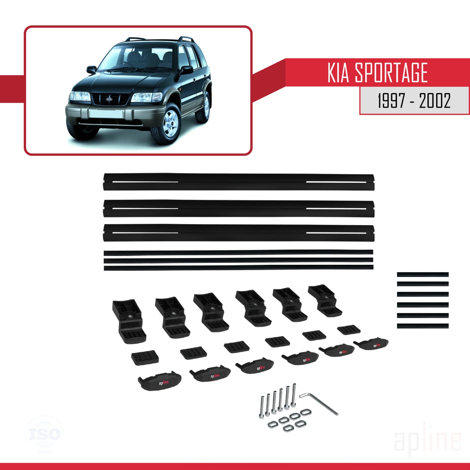 Compatible avec Kia Sportage 1997-2002 BASIC Model Barres de Toit Railing Porte-Bagages de Voiture Noir Aluminium 3 Barres