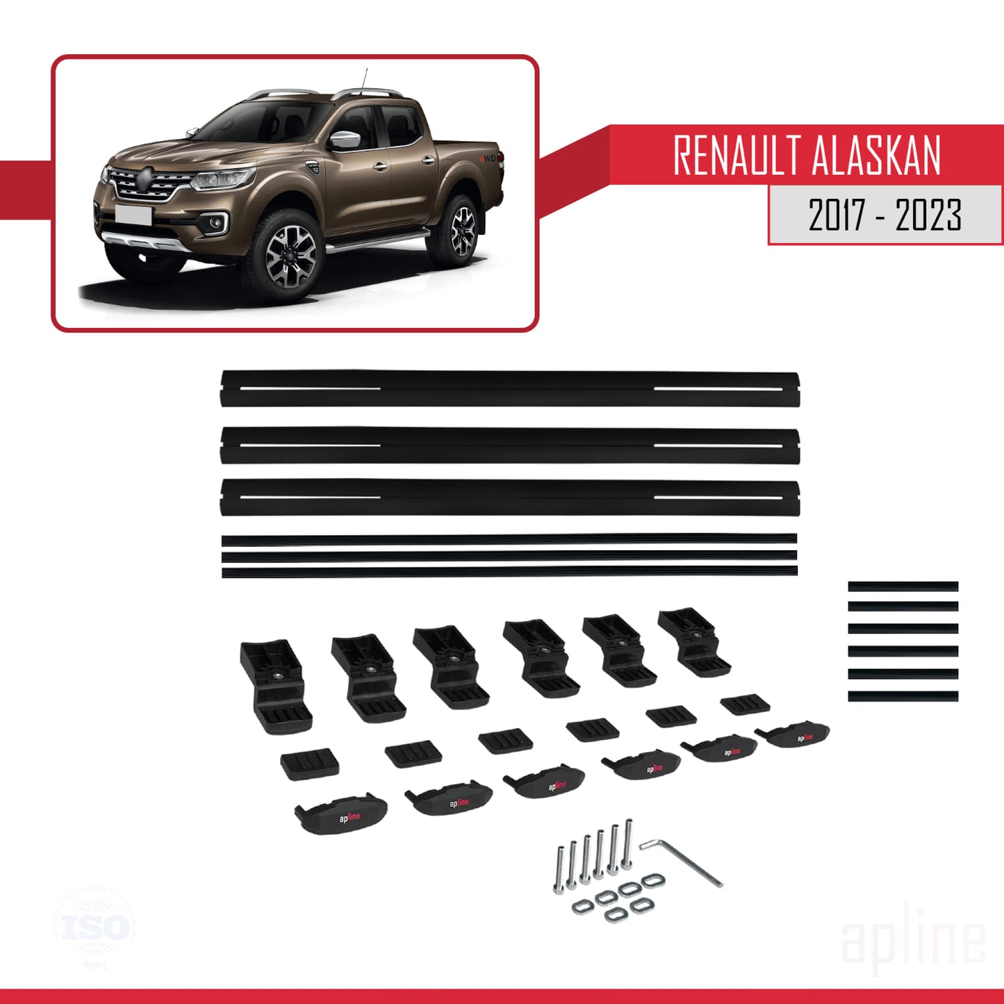 Compatible avec Renault Alaskan 2017-2023 BASIC Model Barres de Toit Railing Porte-Bagages de Voiture Noir Aluminium 3 Barres