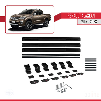 Compatible avec Renault Alaskan 2017-2023 BASIC Model Barres de Toit Railing Porte-Bagages de Voiture Noir Aluminium 3 Barres