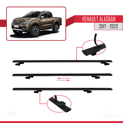 Compatible avec Renault Alaskan 2017-2023 BASIC Model Barres de Toit Railing Porte-Bagages de Voiture Noir Aluminium 2 Barres