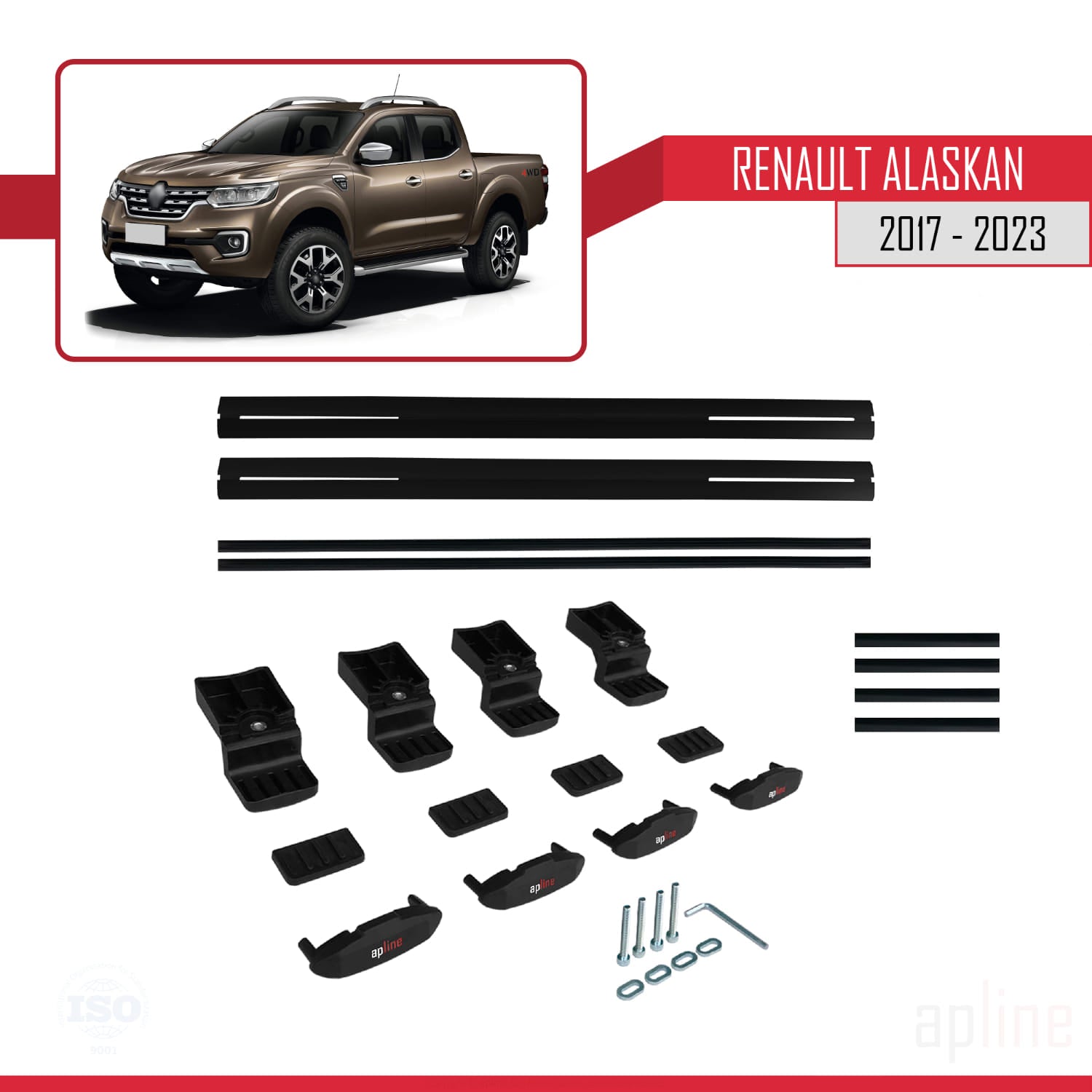 Compatible avec Renault Alaskan 2017-2023 BASIC Model Barres de Toit Railing Porte-Bagages de Voiture Noir Aluminium 2 Barres
