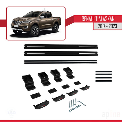 Compatible avec Renault Alaskan 2017-2023 BASIC Model Barres de Toit Railing Porte-Bagages de Voiture Noir Aluminium 2 Barres