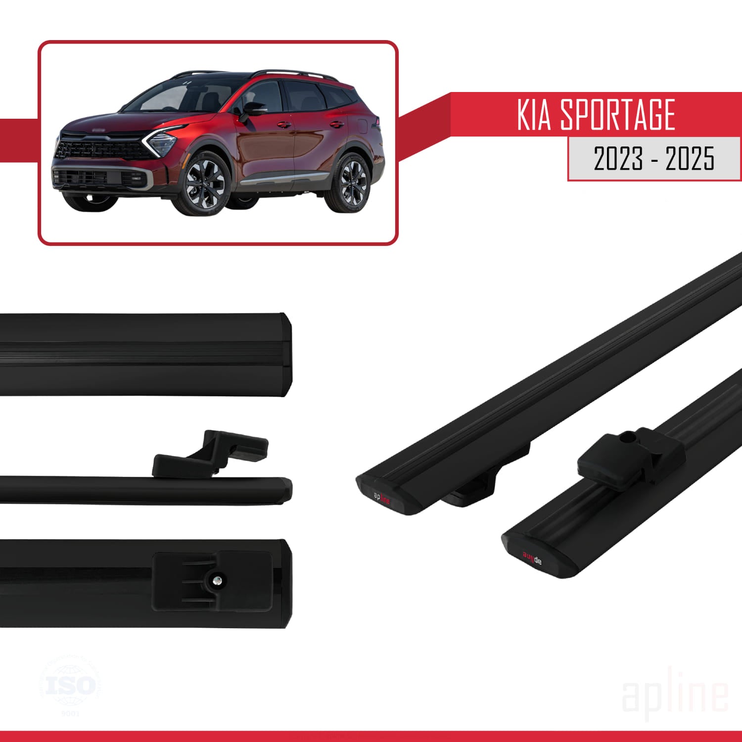 Compatible avec Kia Sportage 2023-2025 BASIC Model Barres de Toit Railing Porte-Bagages de Voiture Noir Aluminium 2 Barres