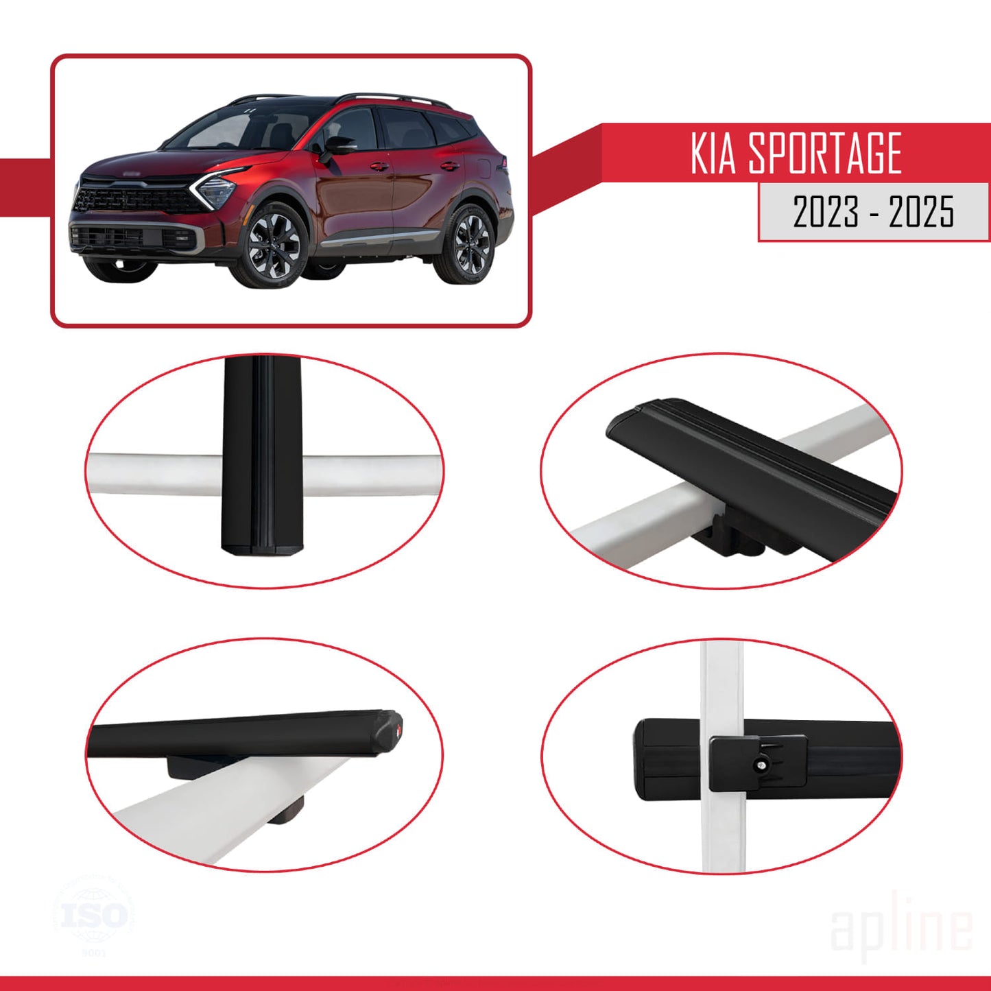 Compatible avec Kia Sportage 2023-2025 BASIC Model Barres de Toit Railing Porte-Bagages de Voiture Noir Aluminium 2 Barres