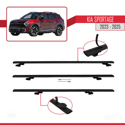 Compatible avec Kia Sportage 2023-2025 BASIC Model Barres de Toit Railing Porte-Bagages de Voiture Noir Aluminium 2 Barres