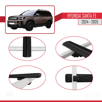 Compatible avec Hyundai Santa Fe 2024-2025 BASIC Model Barres de Toit Railing Porte-Bagages de Voiture Noir Aluminium 2 Barres