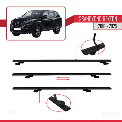 Compatible avec SsangYong Rexton 2018-2025 BASIC Model Barres de Toit Railing Porte-Bagages de Voiture Noir Aluminium 3 Barres