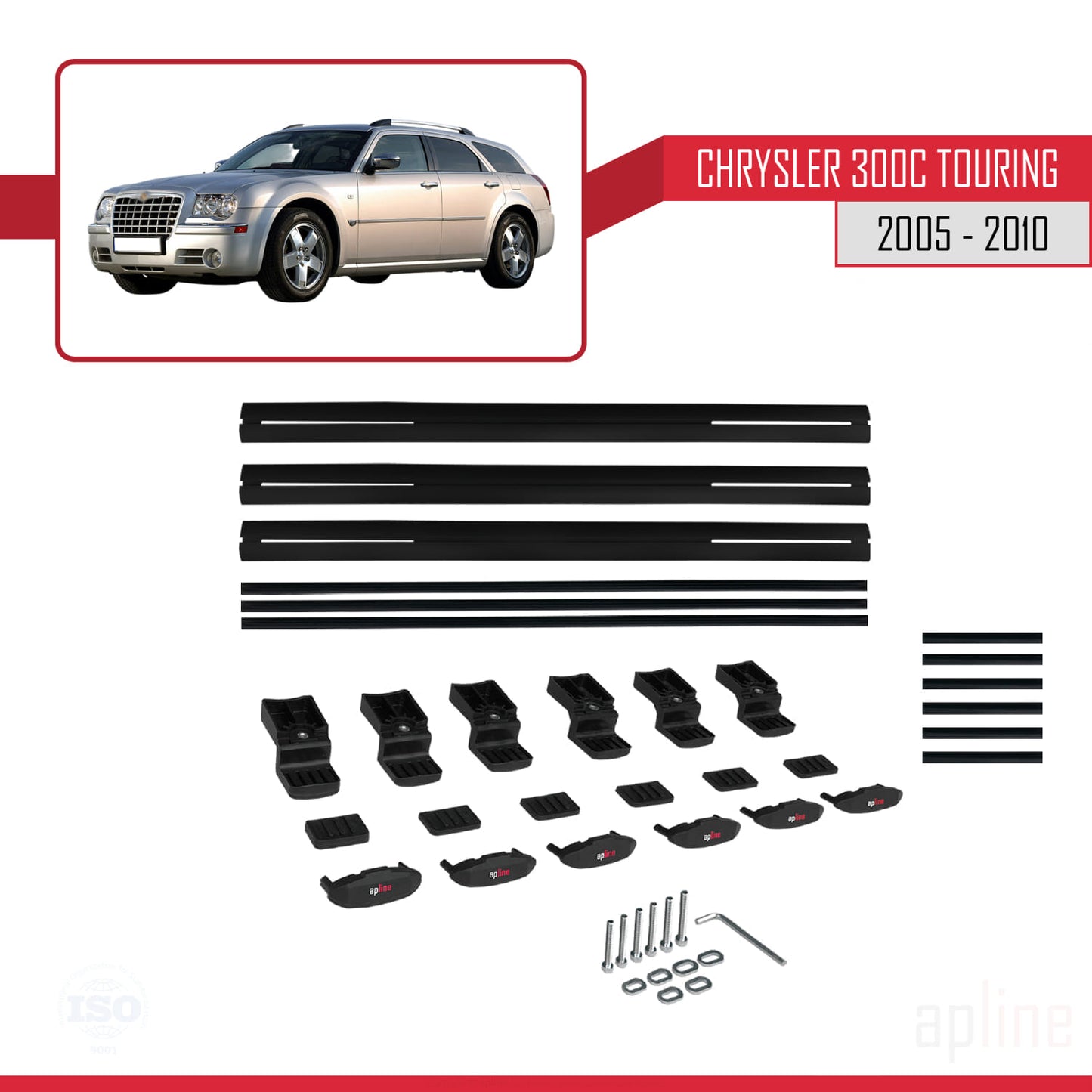 Compatible avec Chrysler 300C Touring 2005-2010 BASIC Model Barres de Toit Railing Porte-Bagages de Voiture Noir Aluminium 3 Barres