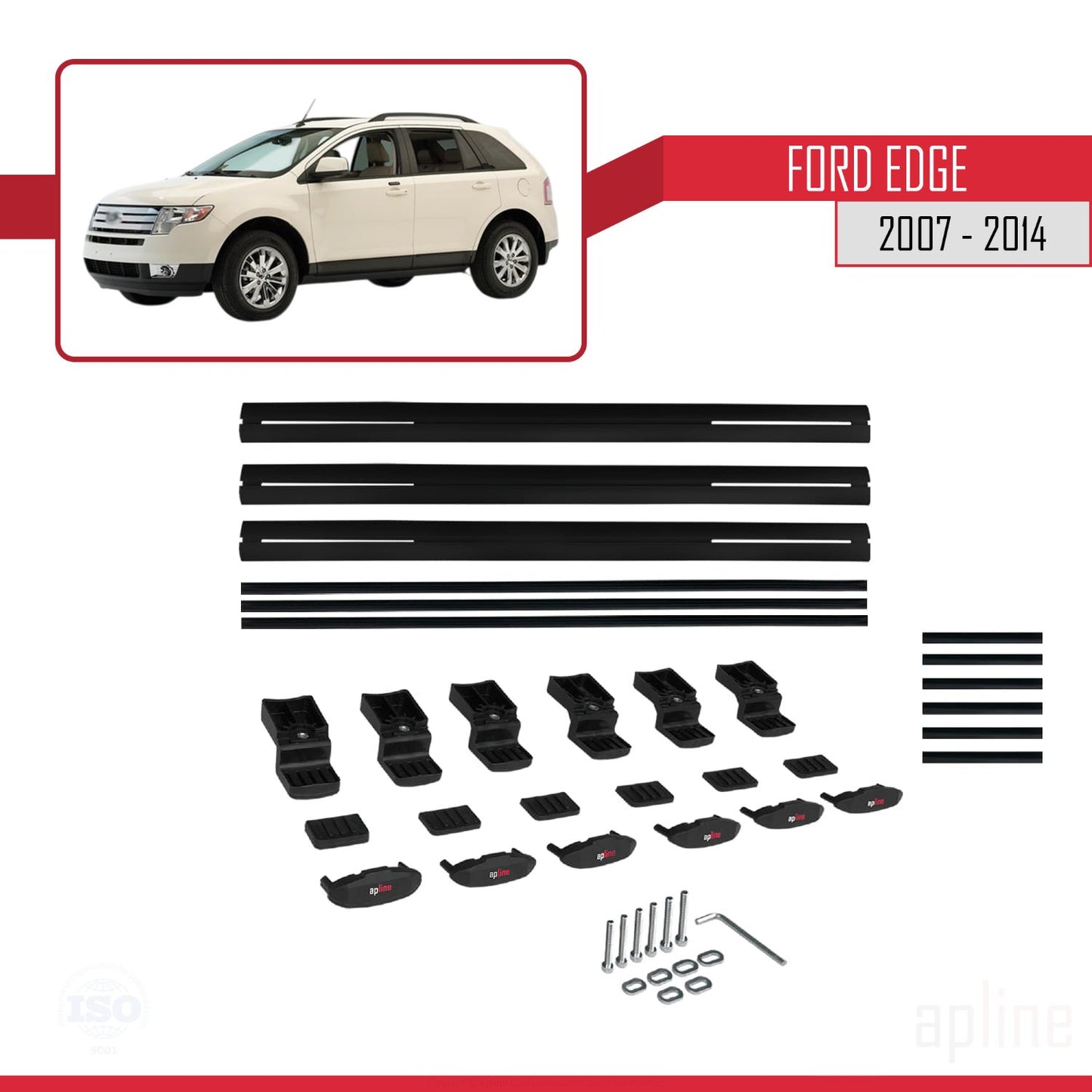 Compatible avec Ford Edge 2007-2014 BASIC Model Barres de Toit Railing Porte-Bagages de Voiture Noir Aluminium 3 Barres