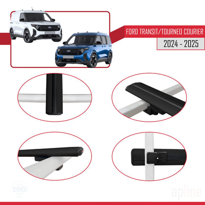 Compatible with Ford Transit/Tourneo Courier 2024-2025 BASIC Model Car Roof Rack Cross Bar Black Aluminium 4 Bars