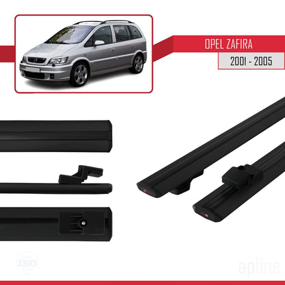 Compatible avec Opel Zafira A (T98) 2001-2005 BASIC Model Barres de Toit Railing Porte-Bagages de Voiture Noir Aluminium 2 Barres