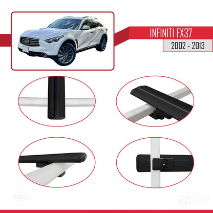 Compatible avec Infiniti FX37 2002-2013 BASIC Model Barres de Toit Railing Porte-Bagages de Voiture Noir Aluminium 3 Barres