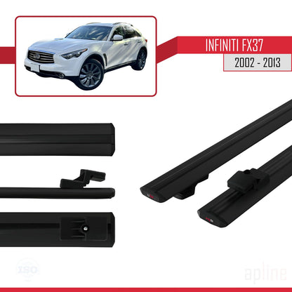 Compatible avec Infiniti FX37 2002-2013 BASIC Model Barres de Toit Railing Porte-Bagages de Voiture Noir Aluminium 2 Barres