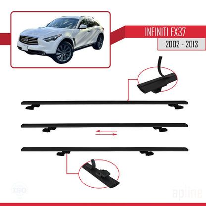 Compatible avec Infiniti FX37 2002-2013 BASIC Model Barres de Toit Railing Porte-Bagages de Voiture Noir Aluminium 2 Barres