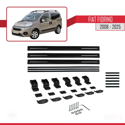Compatible avec Fiat Fiorino (Modèle Tubulaire) 2008-2025 BASIC Model Barres de Toit Railing Porte-Bagages de Voiture Noir Aluminium 3 Barres