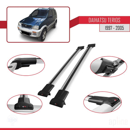 Compatible avec Daihatsu Terios (J100) 1997-2005 FLY Model Barres de Toit Railing Porte-Bagages de Voiture Gris Aluminium 2 Barres