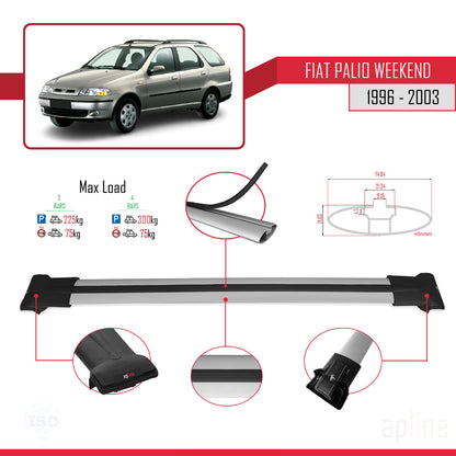 Compatible avec Fiat Palio (178) Weekend 1996-2003 FLY Model Barres de Toit Railing Porte-Bagages de Voiture Gris Aluminium 3 Barres