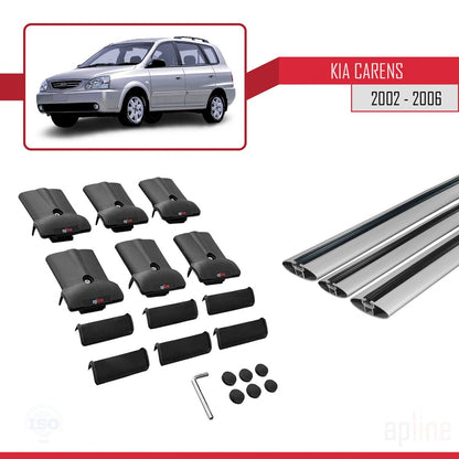 Compatible avec Kia Carens Post-Facelift 2002-2006 FLY Model Barres de Toit Railing Porte-Bagages de Voiture Gris Aluminium 3 Barres