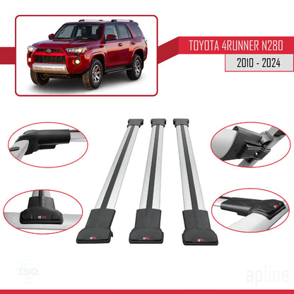 Compatible avec Toyota 4Runner (N280) 2010-2024 FLY Model Barres de Toit Railing Porte-Bagages de Voiture Gris Aluminium 3 Barres