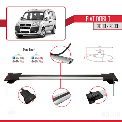 Compatible avec Fiat Doblo 2000-2009 V2 FLY Model Barres de Toit Railing Porte-Bagages de Voiture Gris Aluminium 4 Barres