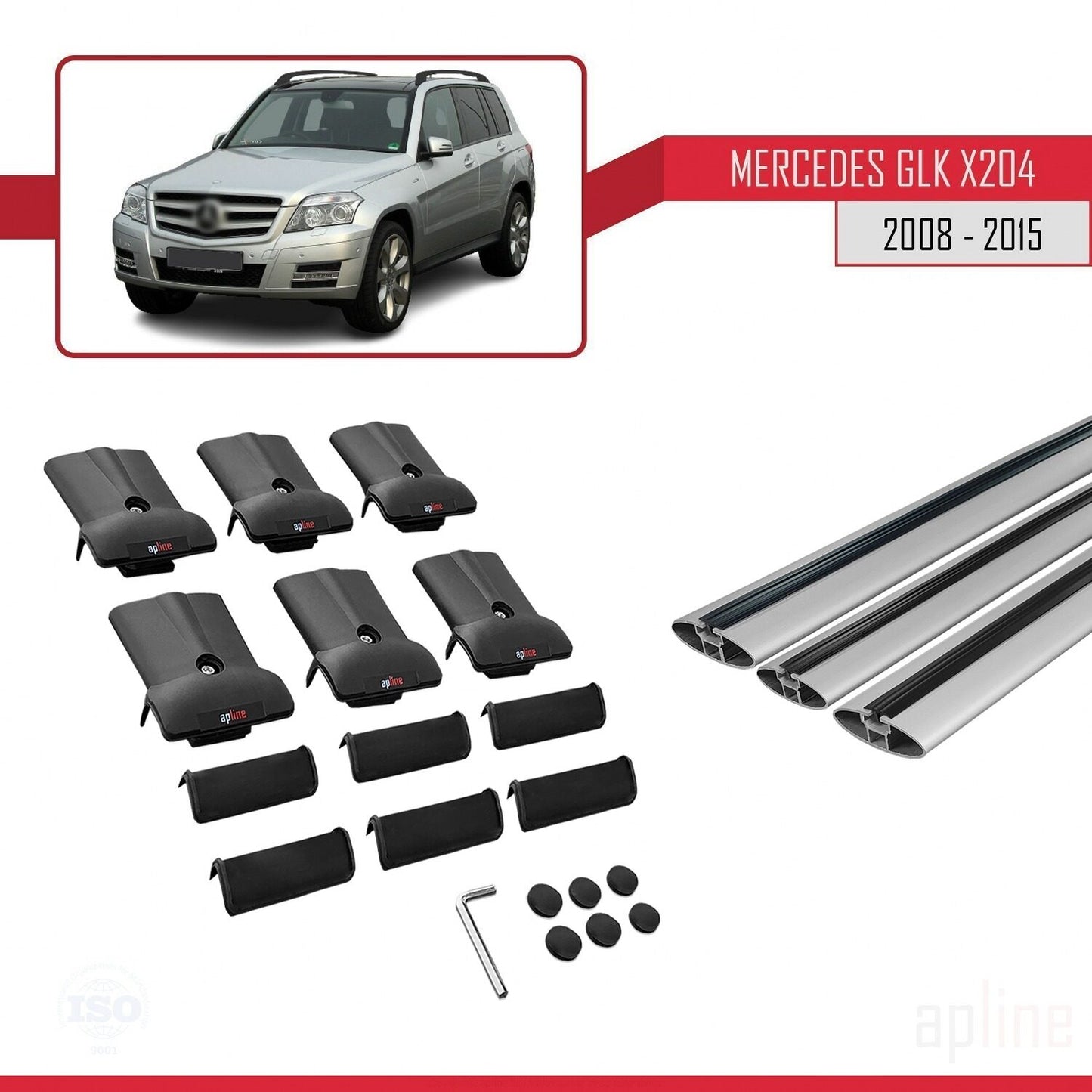 Compatible avec Mercedes Classe GLK (X204) 2008-2015 FLY Model Barres de Toit Railing Porte-Bagages de Voiture Gris Aluminium 3 Barres