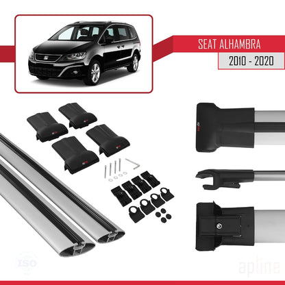 Compatible avec Seat Alhambra 2 (7N) 2010-2020 FLY Model Barres de Toit Railing Porte-Bagages de Voiture Gris Aluminium 2 Barres