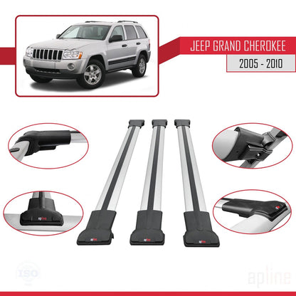 Compatible avec Jeep Grand Cherokee 3 (WK) 2005-2010 FLY Model Barres de Toit Railing Porte-Bagages de Voiture Gris Aluminium 3 Barres