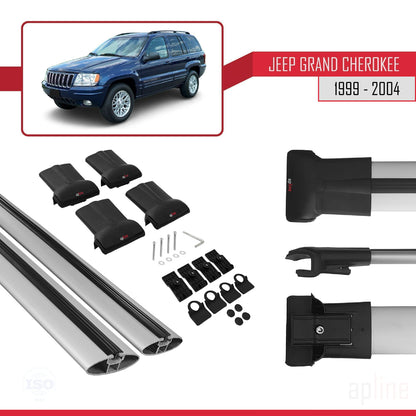 Compatible avec Jeep Grand Cherokee 2 (WJ) 1999-2004 FLY Model Barres de Toit Railing Porte-Bagages de Voiture Gris Aluminium 2 Barres