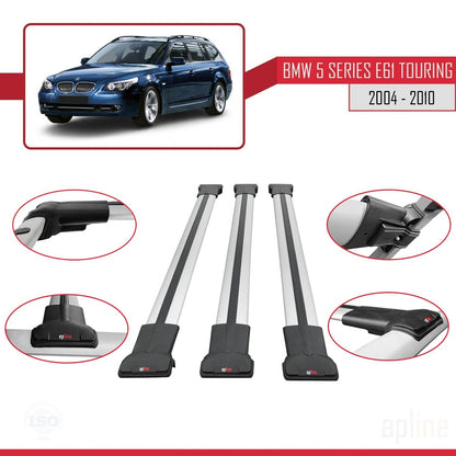 Compatible avec BMW Série 5 (E61) Touring 2004-2010 FLY Model Barres de Toit Railing Porte-Bagages de Voiture Gris Aluminium 3 Barres