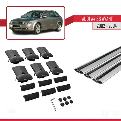 Compatible avec A4 (B6) Avant 2002-2004 FLY Model Barres de Toit Railing Porte-Bagages de Voiture Gris Aluminium 3 Barres