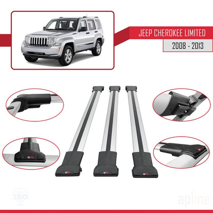 Compatible avec Jeep Cherokee 4 (KK) 2008-2013 FLY Model Barres de Toit Railing Porte-Bagages de Voiture Gris Aluminium 3 Barres