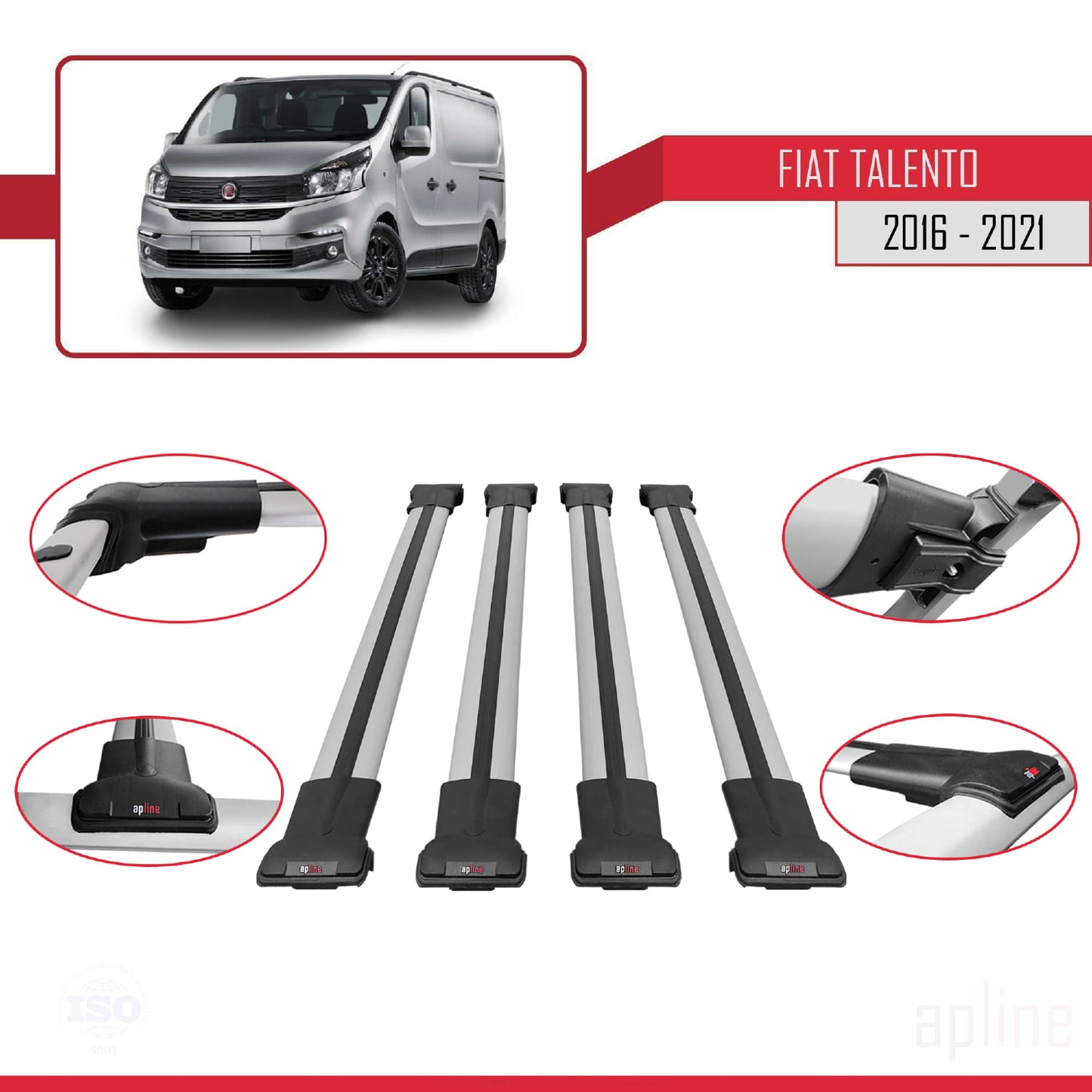 FLY Model Dakdrager bagagedrager compatibel met Fiat Talento 2016-2021 Spoorstaven Grijs Aluminium 4 Staven
