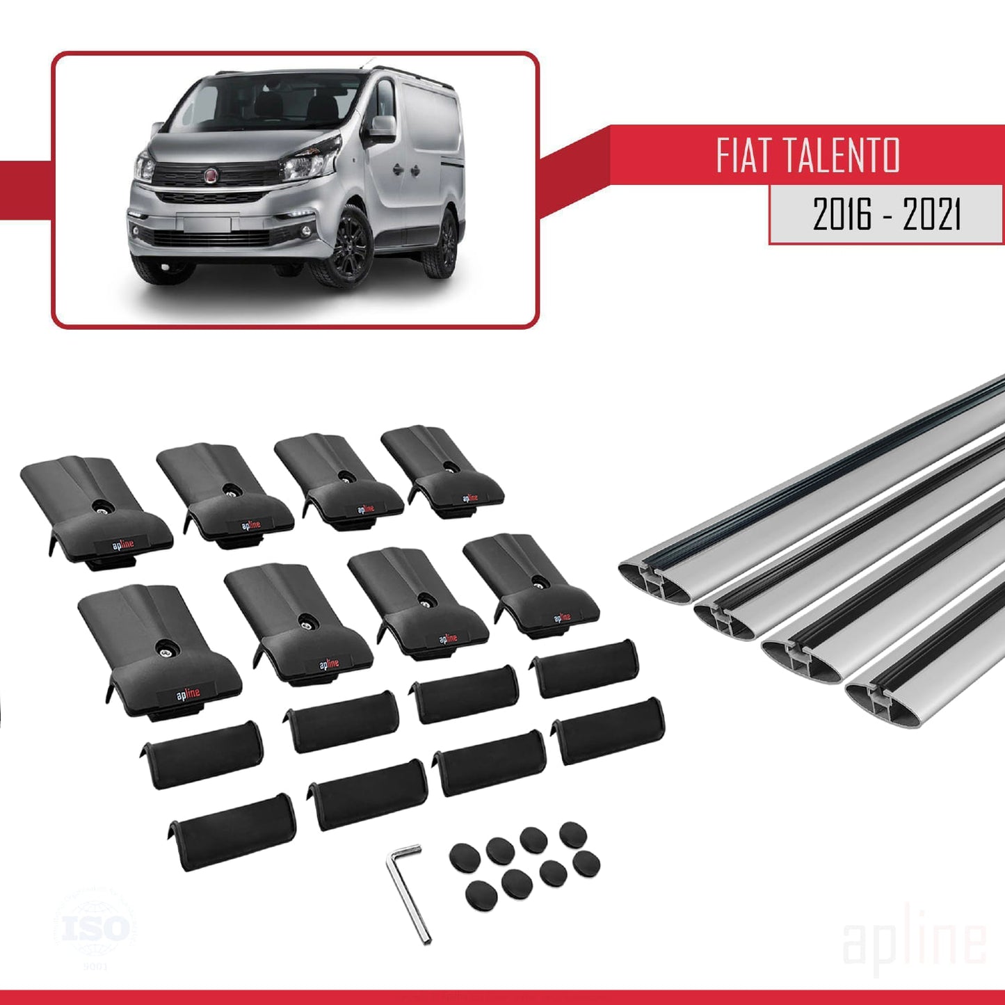 FLY Model Dakdrager bagagedrager compatibel met Fiat Talento 2016-2021 Spoorstaven Grijs Aluminium 4 Staven