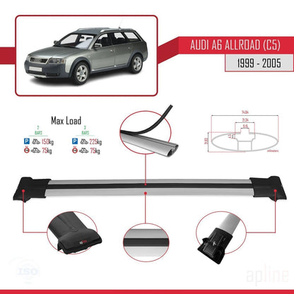 Compatible avec A6 (C5) Allroad 1999-2005 FLY Model Barres de Toit Railing Porte-Bagages de Voiture Gris Aluminium 2 Barres