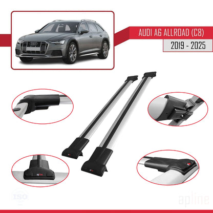 Compatible avec A6 (C8) Allroad 2019-2025 FLY Model Barres de Toit Railing Porte-Bagages de Voiture Gris Aluminium 2 Barres