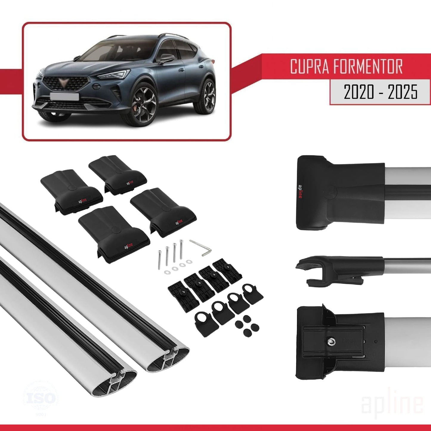 Compatible avec Cupra Formentor 2020-2025 FLY Model Barres de Toit Railing Porte-Bagages de Voiture Gris Aluminium 2 Barres