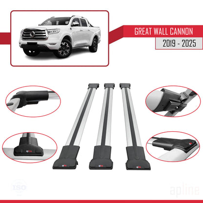 Compatible with Great Wall Cannon 2019-2025 FLY Model Car Roof Rack Cross Bar Grey Aluminium 3 Bars