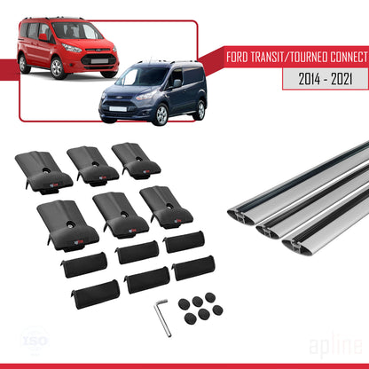Compatible avec Ford Transit/Tourneo Connect 2 2014-2021 FLY Model Barres de Toit Railing Porte-Bagages de Voiture Gris Aluminium 3 Barres