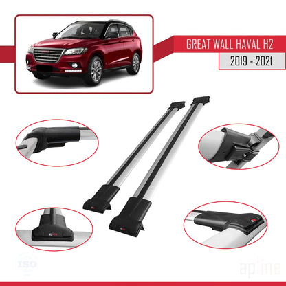 Compatible with Great Wall Haval H2 2019-2021 FLY Model Car Roof Rack Cross Bar Grey Aluminium 2 Bars