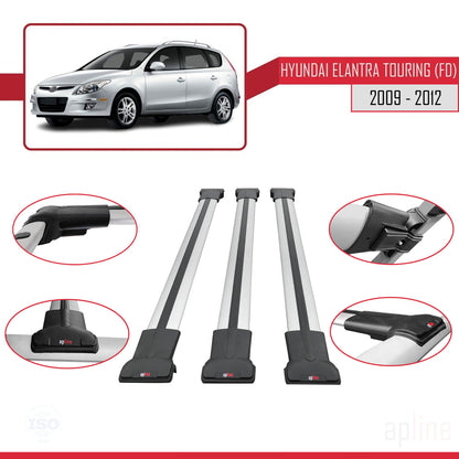 Compatible with Hyundai Elantra Touring (FD) 2009-2012 FLY Model Car Roof Rack Cross Bar Grey Aluminium 3 Bars
