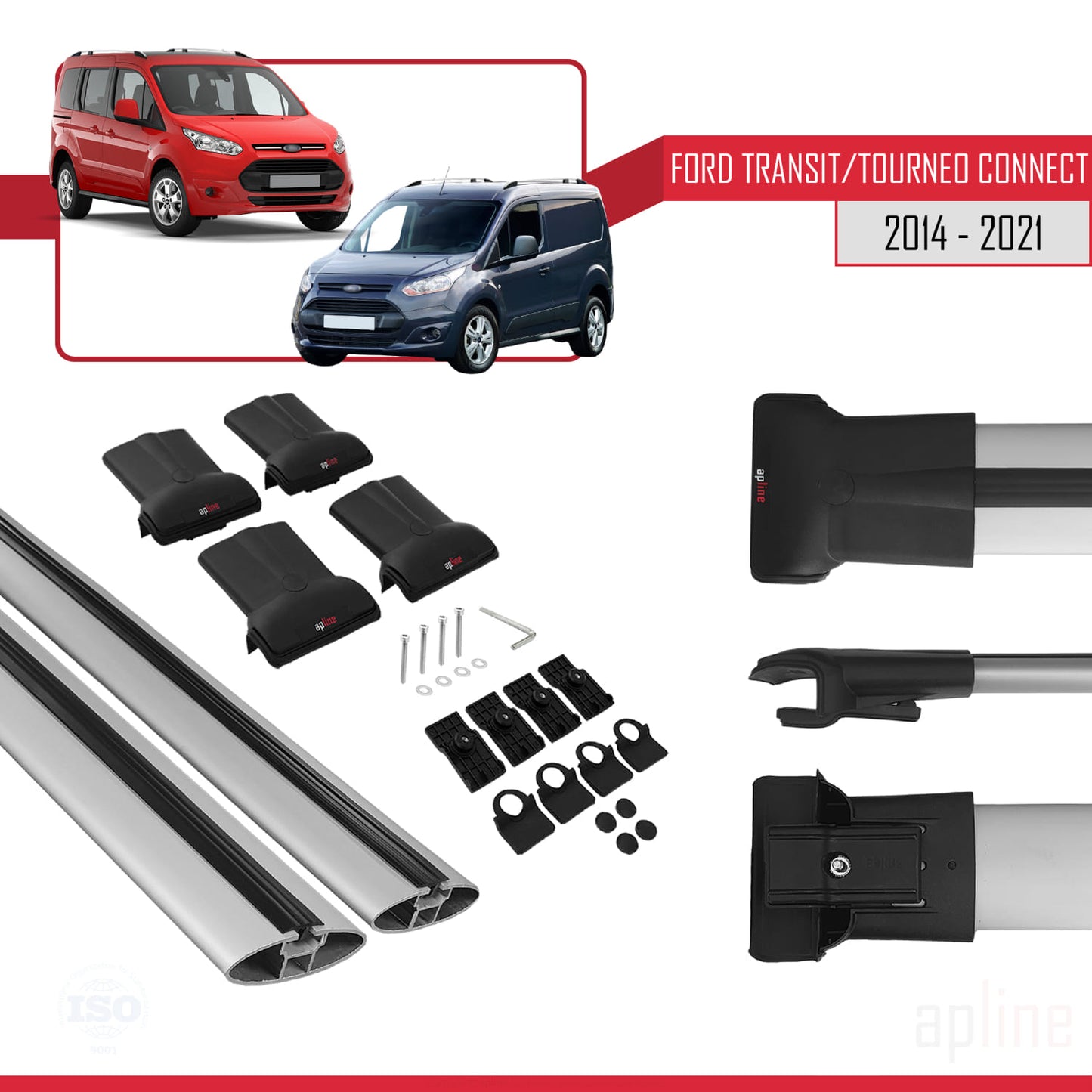 Compatible avec Ford Transit/Tourneo Connect 2 2014-2021 FLY Model Barres de Toit Railing Porte-Bagages de Voiture Gris Aluminium 2 Barres