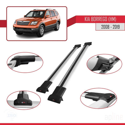 Compatible avec Kia Borrego (HM) 2008-2019 FLY Model Barres de Toit Railing Porte-Bagages de Voiture Gris Aluminium 2 Barres