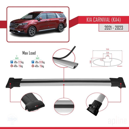 Compatible avec Kia Carnival 4 (KA4) 2021-2023 FLY Model Barres de Toit Railing Porte-Bagages de Voiture Gris Aluminium 3 Barres