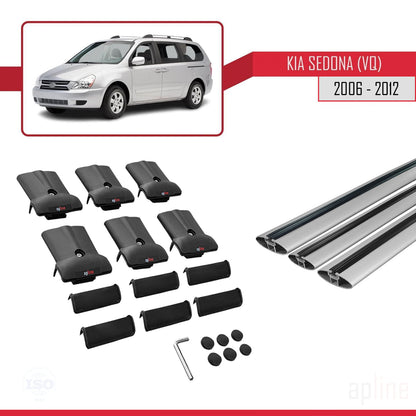 FLY Model Dakdrager bagagedrager compatibel met Kia Sedona 2 (VQ) 2006-2012 Spoorstaven Grijs Aluminium 3 Staven