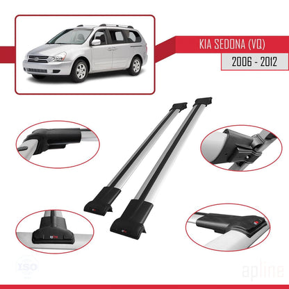 FLY Model Dakdrager bagagedrager compatibel met Kia Sedona 2 (VQ) 2006-2012 Spoorstaven Grijs Aluminium 2 Staven