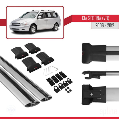 FLY Model Dakdrager bagagedrager compatibel met Kia Sedona 2 (VQ) 2006-2012 Spoorstaven Grijs Aluminium 2 Staven