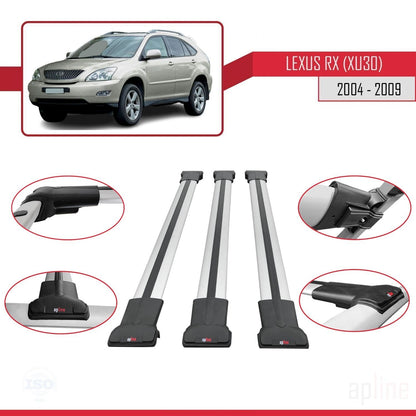 Compatible avec Lexus RX 2 (XU30) 2004-2009 FLY Model Barres de Toit Railing Porte-Bagages de Voiture Gris Aluminium 3 Barres