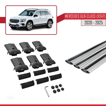 Compatible avec Mercedes Classe GLB (X247) 2020-2025 FLY Model Barres de Toit Railing Porte-Bagages de Voiture Gris Aluminium 3 Barres