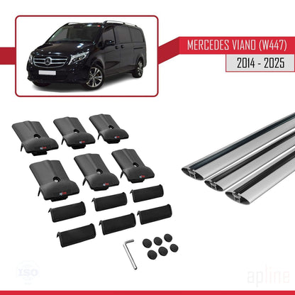 FLY Model Dakdrager bagagedrager compatibel met Mercedes Viano 3 (W447) 2014-2025 Spoorstaven Grijs Aluminium 3 Staven